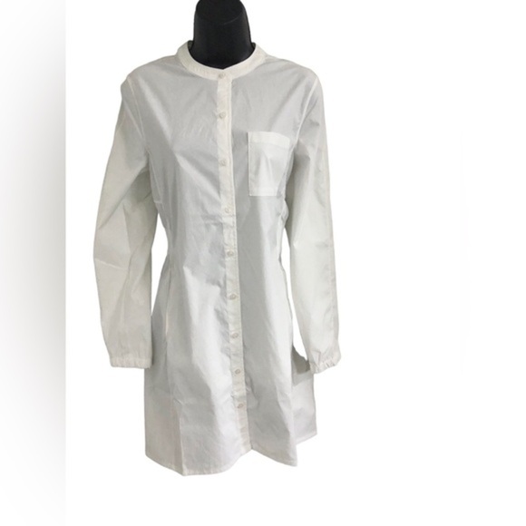 ATHLETA white poplin button down front PERFORMANCE shirt Dress size large new - Picture 1 of 11